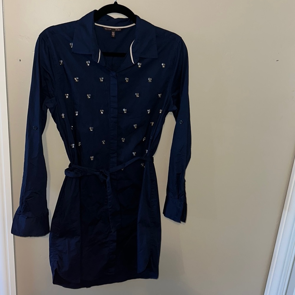 Victorias Secret Gemstone Navy Blue Button Up Dress EUC